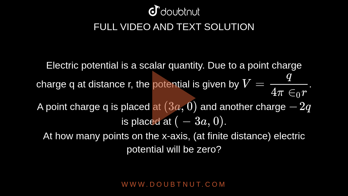 Electric potential is a scalar quantity. Due to a point charge charge q