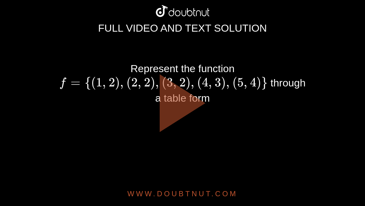 Represent the function `f={(1, 2), (2, 2), (3, 2), (4, 3), (5, 4)}` through <br> a table form