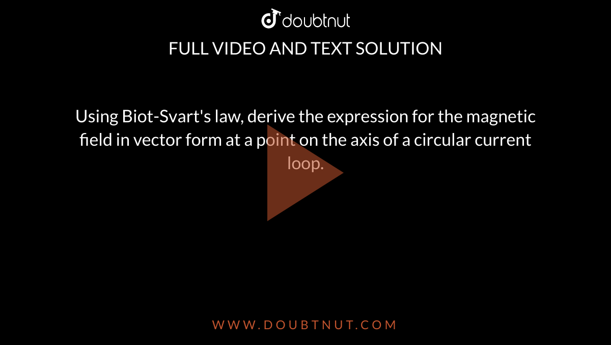 Using Biot-Svart's law, derive the expression for the magnetic field in vector form at a point on the axis of a circular current loop. 
