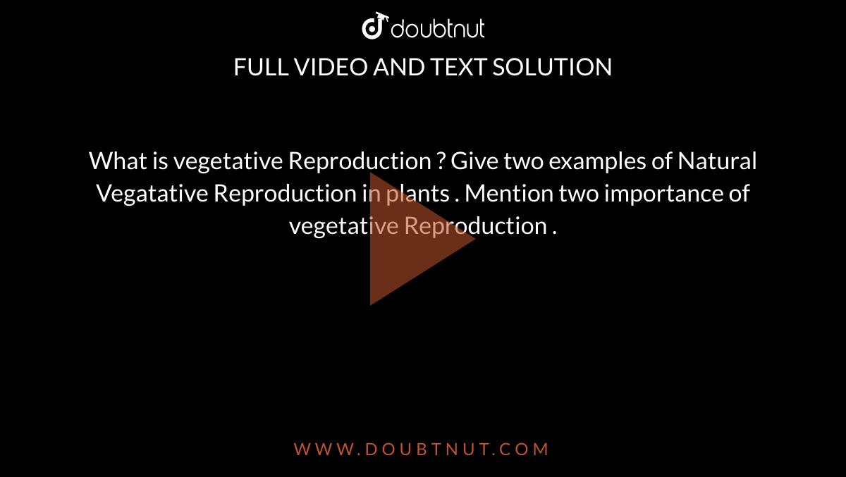 What is vegetative Reproduction ? Give two examples of Natural Vegatat