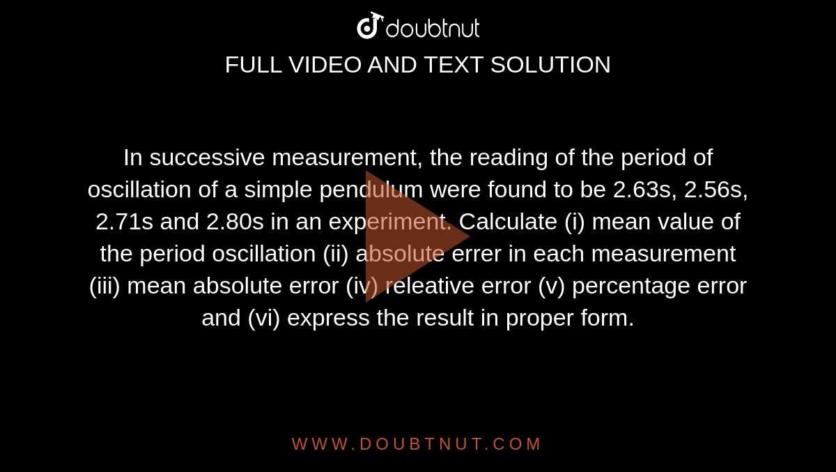 In Successive Measurement The Reading Of The Period Of Oscillation Of A Simple Pendulum Were Found