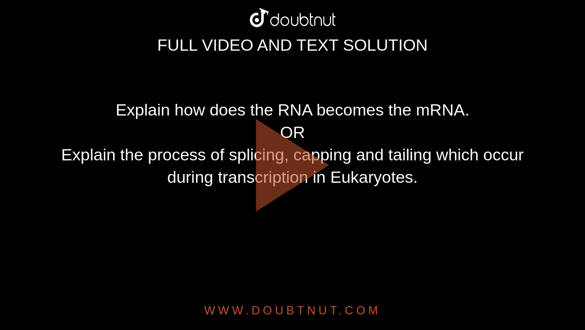 Explain how does the RNA becomes the mRNA.<br> OR<br> Explain the process of splicing, capping and tailing which occur during transcription in Eukaryotes.
