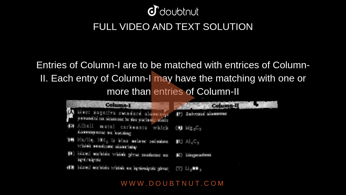 Entries of Column-I are to be matched with entrices of Column-II. Each entry of Column-I may have the matching with one or more than entries of Column-II <br> <img src="https://d10lpgp6xz60nq.cloudfront.net/physics_images/BLJ_VKJ_ORG_CHE_C06_E05_005_Q01.png" width="80%">