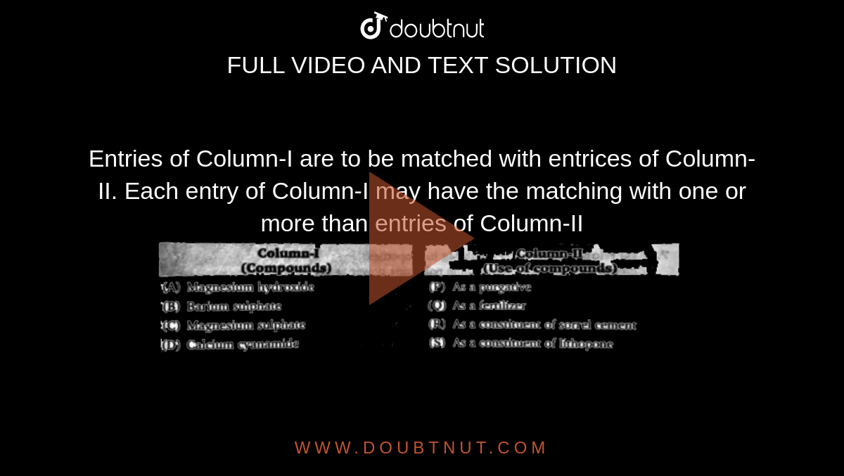 Entries of Column-I are to be matched with entrices of Column-II. Each entry of Column-I may have the matching with one or more than entries of Column-II <br> <img src="https://d10lpgp6xz60nq.cloudfront.net/physics_images/BLJ_VKJ_ORG_CHE_C06_E05_006_Q01.png" width="80%">