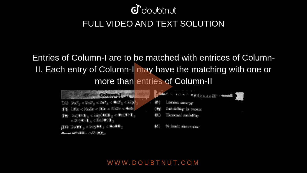 Entries of Column-I are to be matched with entrices of Column-II. Each entry of Column-I may have the matching with one or more than entries of Column-II <br> <img src="https://d10lpgp6xz60nq.cloudfront.net/physics_images/BLJ_VKJ_ORG_CHE_C06_E05_008_Q01.png" width="80%">