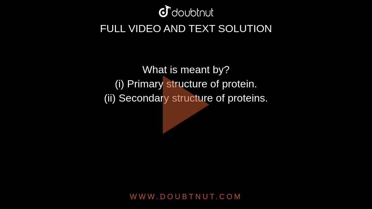 What is meant by? <br> (i) Primary structure of protein. <br> (ii) Secondary structure of proteins.