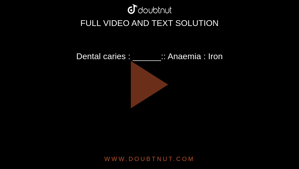 Dental caries : ______:: Anaemia : Iron 