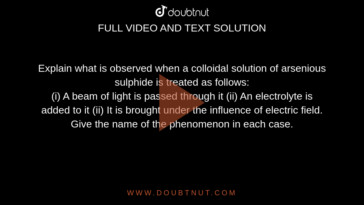 Explain what is observed when a colloidal solution of arsenious