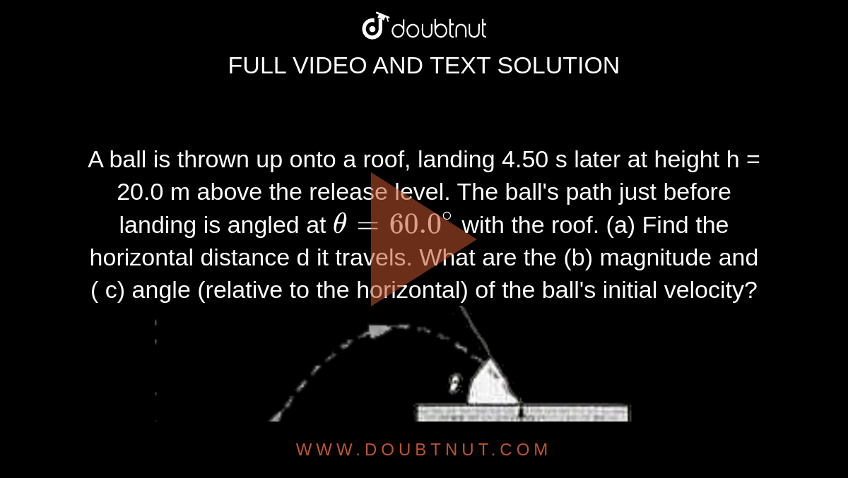 A ball is thrown up onto a roof, landing 4.50 s later at height h = 20.