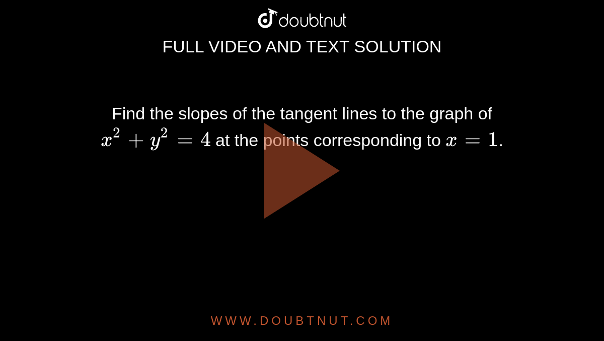 Find The Slopes Of The Tangent Lines To The Graph Of X 2 Y 2 4 At The Points Corresponding To X 1