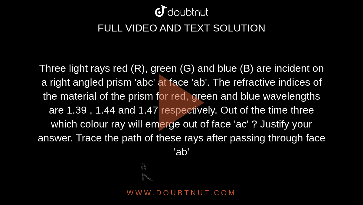 Three Light Rays Red (R), Green (G) And Blue (B) Are Incident On A ...