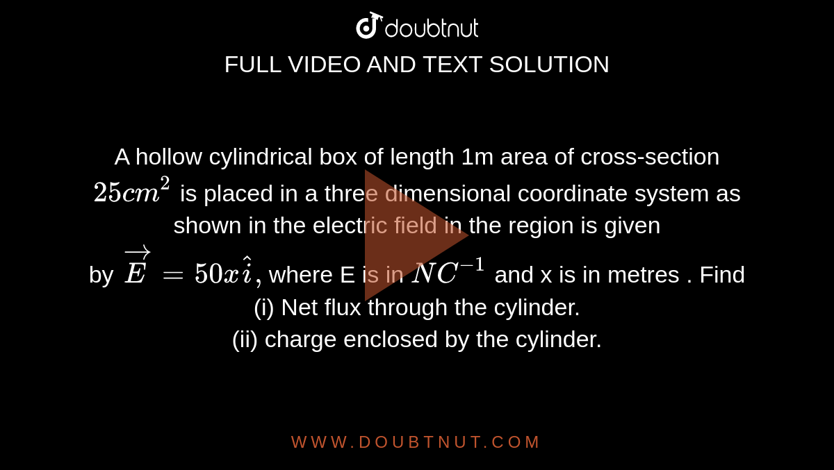 A hollow cylindrical box of length 1m area of crosssection 25 cm^(2