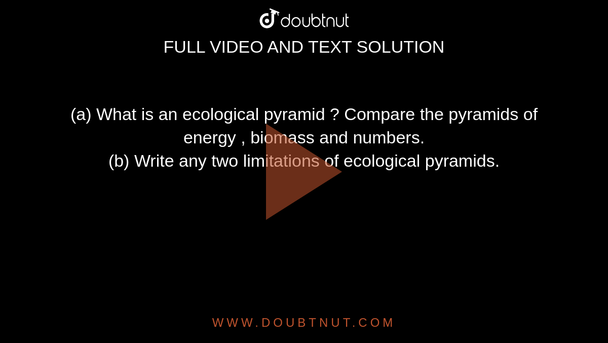 (a) What is an ecological pyramid ? Compare the pyramids of energy , biomass and numbers.    <br>  (b)  Write any two limitations of ecological pyramids.