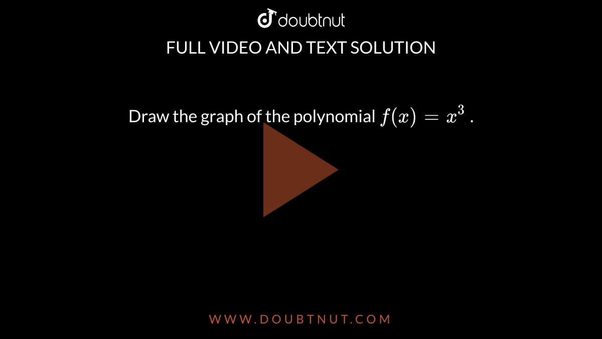 Draw the graph of the polynomial `f(x)=x^3`
.