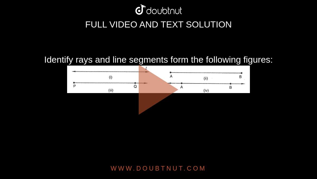 Identify rays and line segments form the following figures: 
<br>
<img src="https://d10lpgp6xz60nq.cloudfront.net/physics_images/VI_RD_10_030_Q01.png" width="80%">
