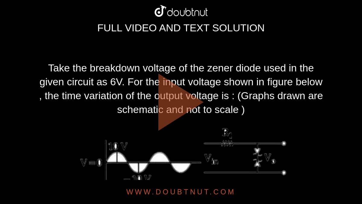 Take the breakdown voltage of the zener diode used in the given circuit as 6V. For the input voltage shown in figure below , the time variation of the output voltage is : (Graphs drawn are schematic and not to scale ) <br> <img src="https://d10lpgp6xz60nq.cloudfront.net/physics_images/JM_20_S1_20200904_PHY_07_Q01.png" width="80%">
