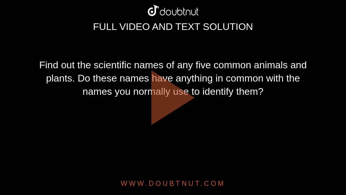 Find out the scientific names of any five common animals and plants. Do  these names have anything in common with the names you normally use to  identify them?