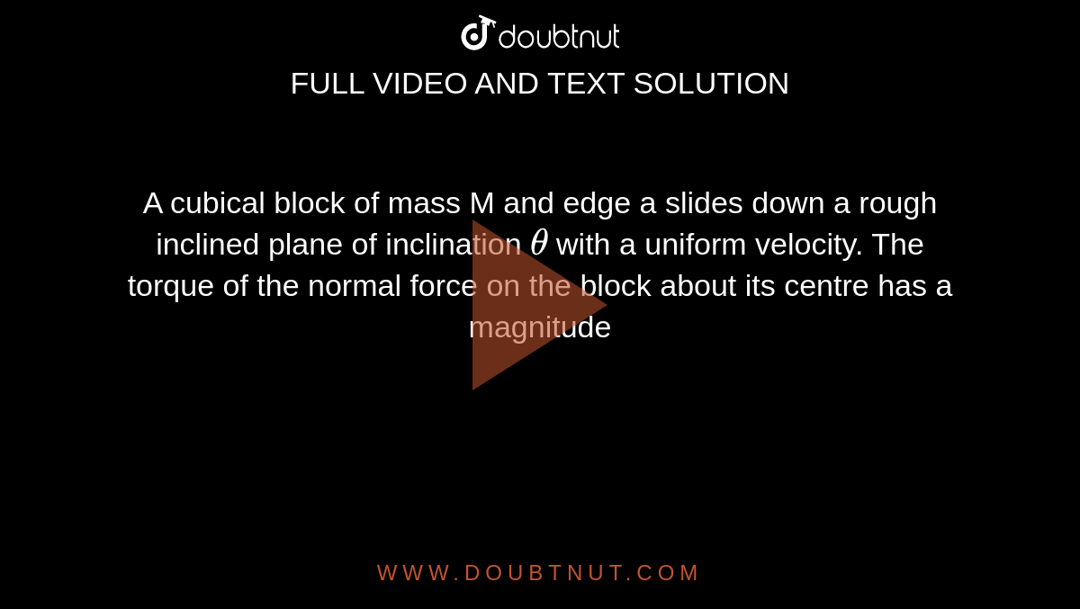 A Cubical Block Of Mass M And Edge A A Cubical Block Of Mass M And Edge A