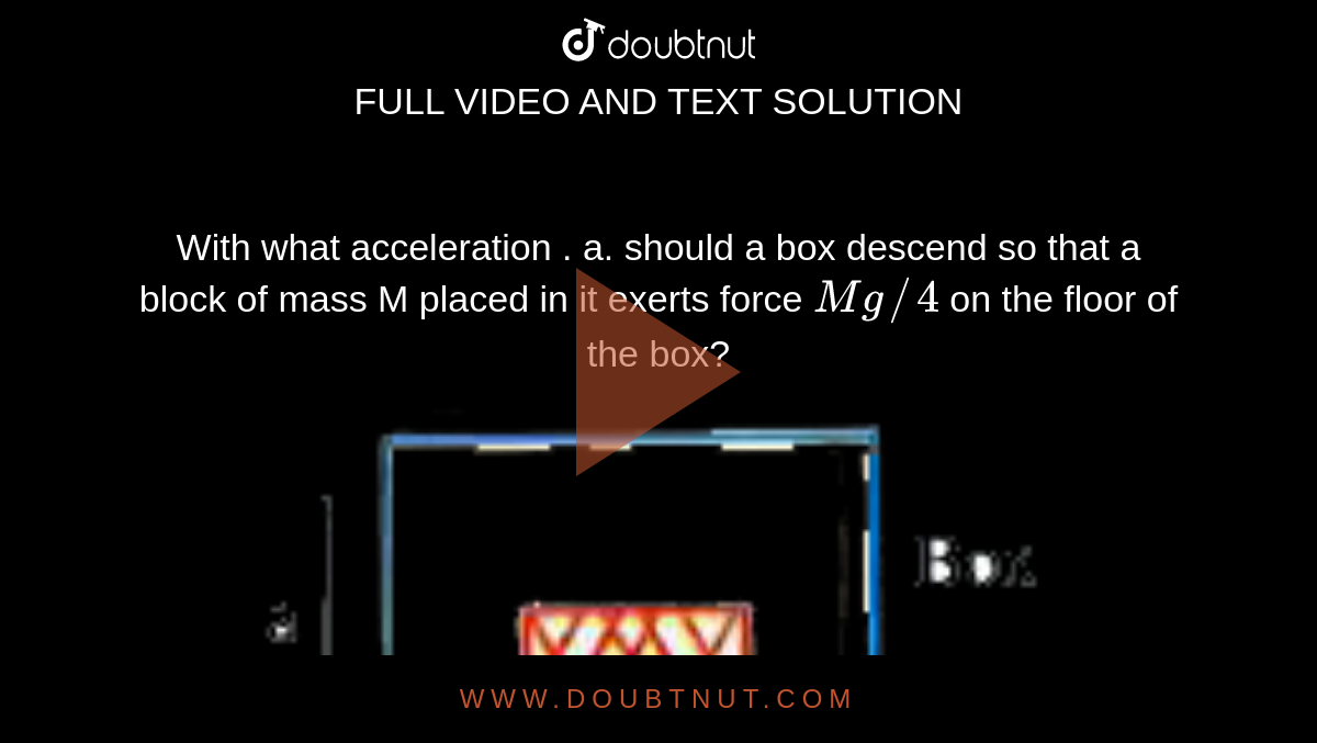 With what acceleratin a should the box of figure desecend so that the block  of mass M exerts a force Mg/4 on the floor of the box?