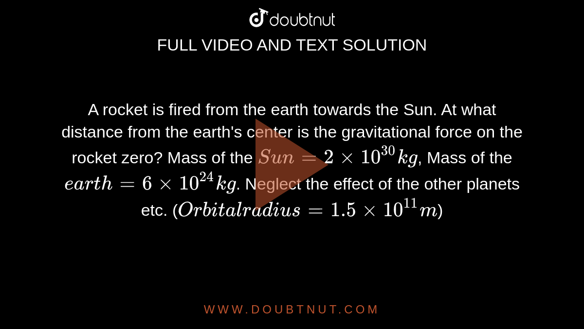 A rocket is fired from the earth towards the Sun. At what distance from