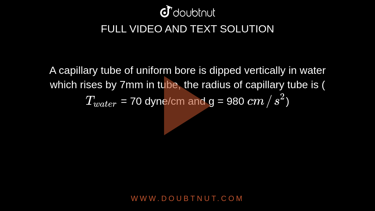 A capillary tube of uniform bore is dipped vertically in water which