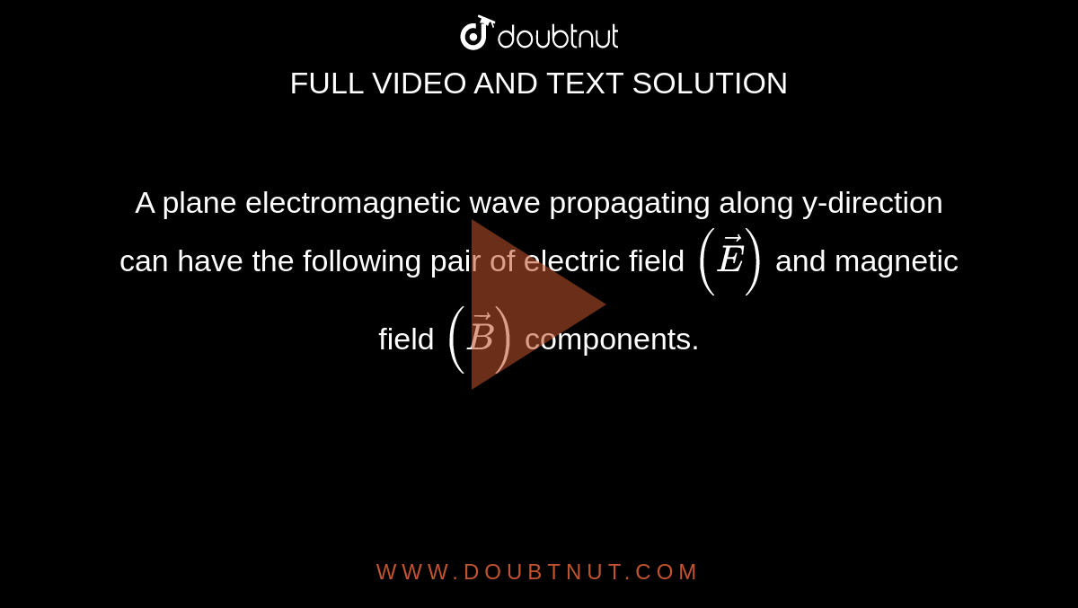 A plane electromagnetic wave propagating along y-direction can have the following pair of electric field `(vecE)` and magnetic field `(vecB)` components.
