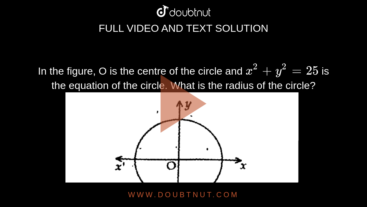 The Centre And Radius Of The Circle X 2 Y 2 25 Is