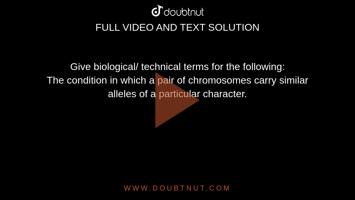 Give biological/ technical terms for the following: <br> The condition in which a pair of chromosomes carry similar alleles of a particular character.