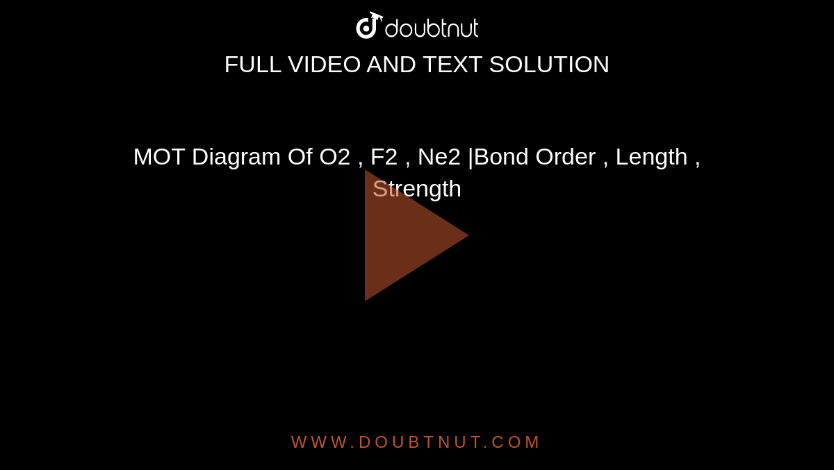 MOT Diagram Of O2 , F2 , Ne2 |Bond Order , Length , Strength 