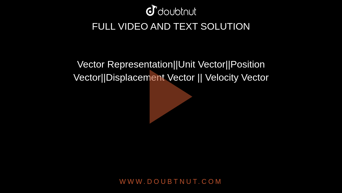 Vector Representation||Unit Vector||Position Vector||Displacement Vector || Velocity Vector