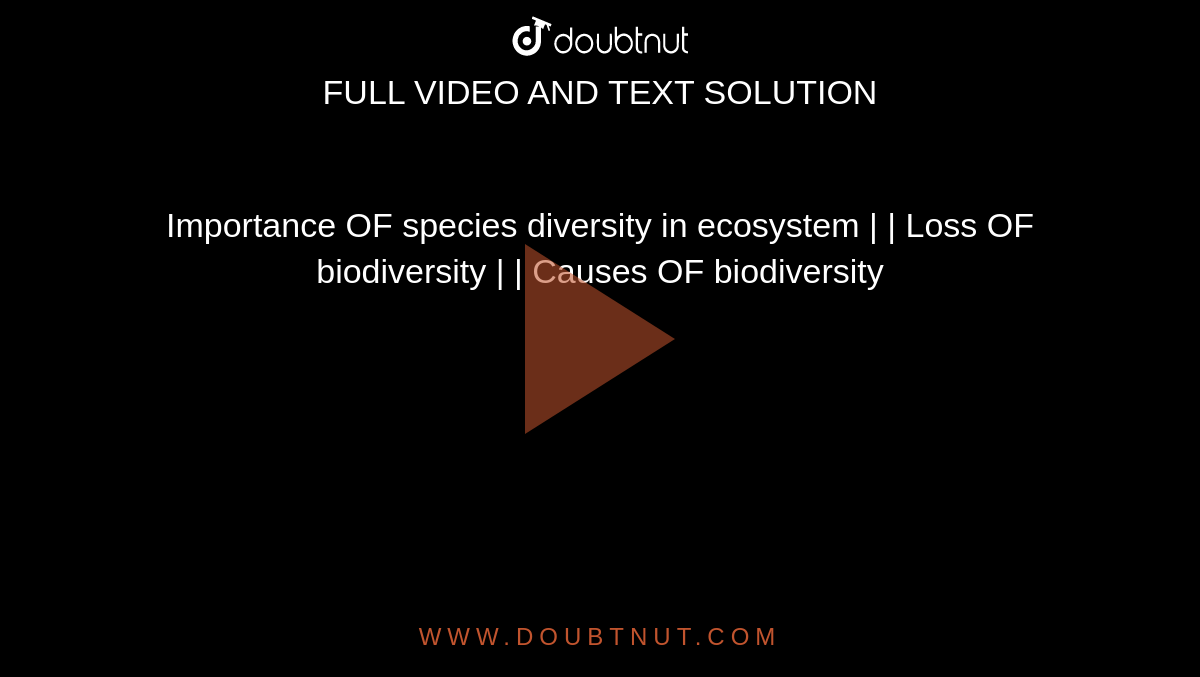 Importance OF species diversity in ecosystem | | Loss OF biodiversity | | Causes OF biodiversity