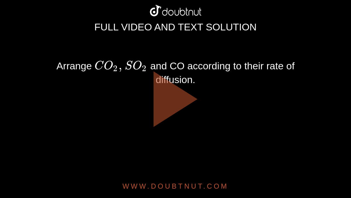 Arrange `CO_2 ,SO_2`  and CO according to their rate of diffusion.