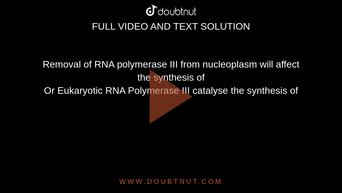Removal of RNA polymerase III from nucleoplasm will affect the synthesis of  <br>   Or Eukaryotic RNA Polymerase III catalyse the synthesis of
