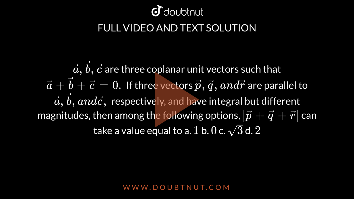 Vec A , Vec B , Vec C Are Three Coplanar Unit Vectors Such That Vec A