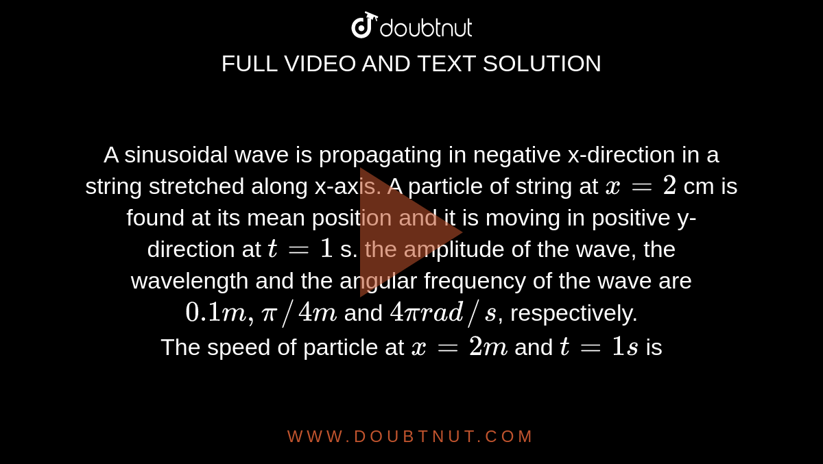 A Sinusoidal Wave Is Propagating In Negative X Direction In A String Stretched Along X Axis A 7458