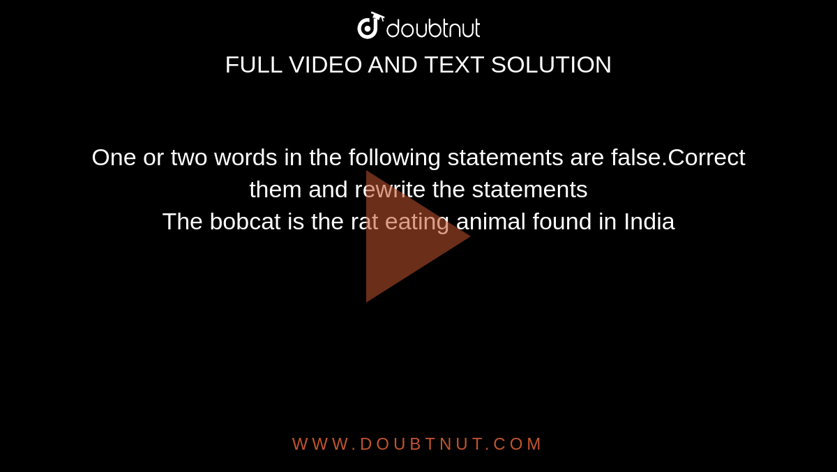 One or two words in the following statements are them and rewrite the statements The bobcat is the rat eating animal found in India One or two words in the following statements are them and rewrite the statements The bobcat is the rat eating animal found in India