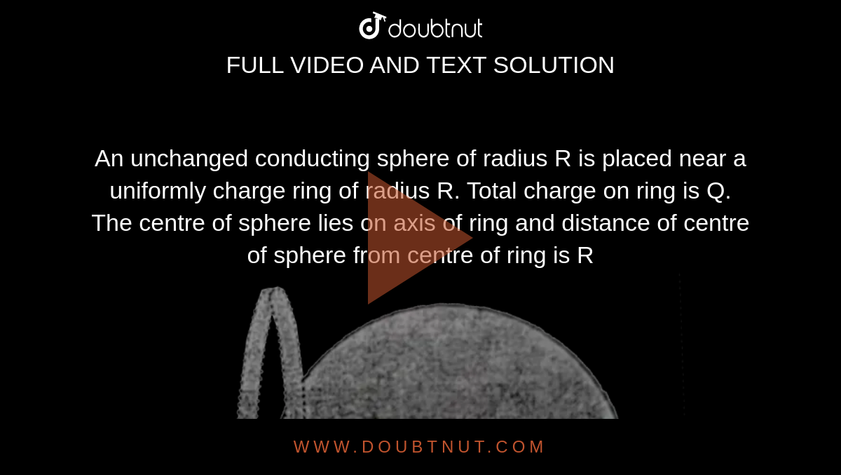 An unchanged conducting sphere of radius R is placed near a uniformly charge ring of radius R. Total charge on ring is Q. The centre of sphere lies on axis of ring and distance of centre of sphere from centre of ring is R <br> <img src="https://d10lpgp6xz60nq.cloudfront.net/physics_images/RES_DPP_PHY_XII_E01_591_Q01.png" width="80%">