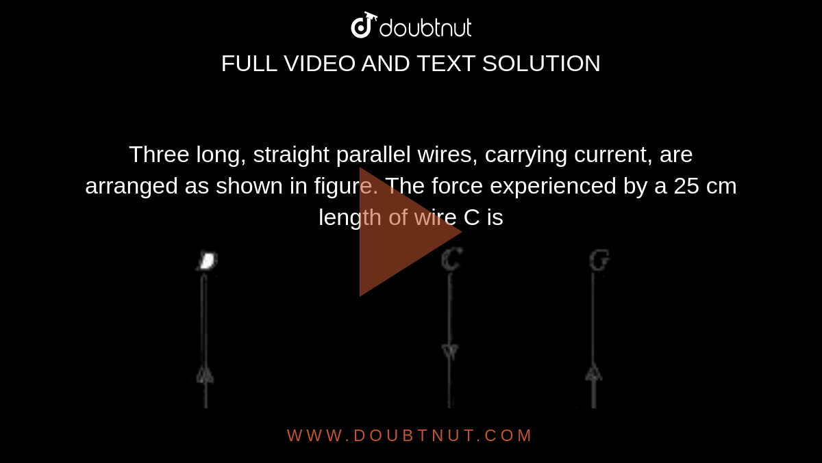 Three long, straight parallel wires carrying current, are arranged as