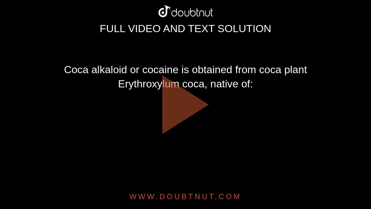  Coca alkaloid or cocaine is obtained from coca plant Erythroxylum coca, native of: