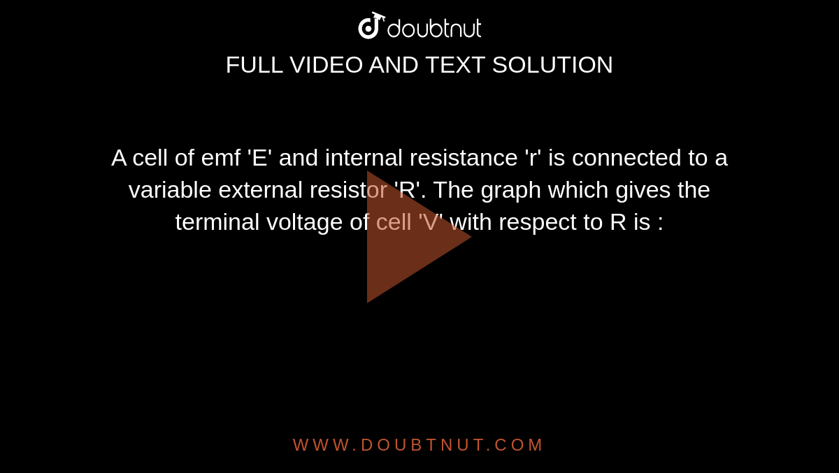 A cell of emf 'E' and internal resistance 'r' is connected  to a variable external resistor 'R'. The graph which gives the terminal voltage of cell 'V' with respect to R is : 