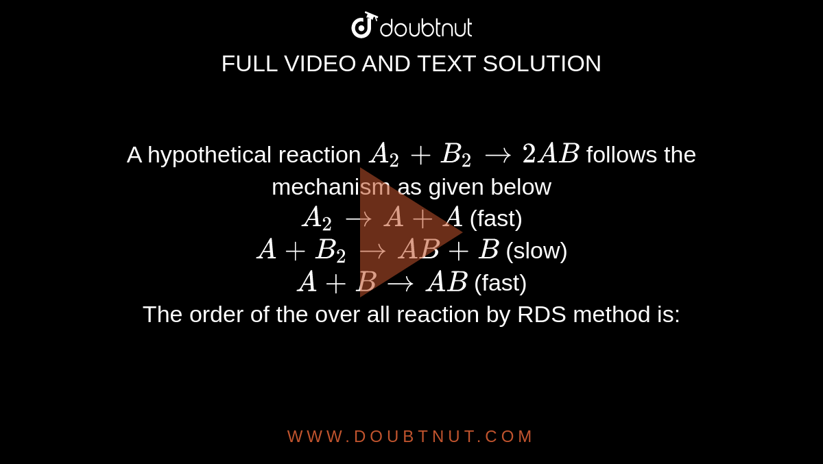 A Hypothetical Reaction A(2) + B(2) To 2AB Follows The Mechanism As ...