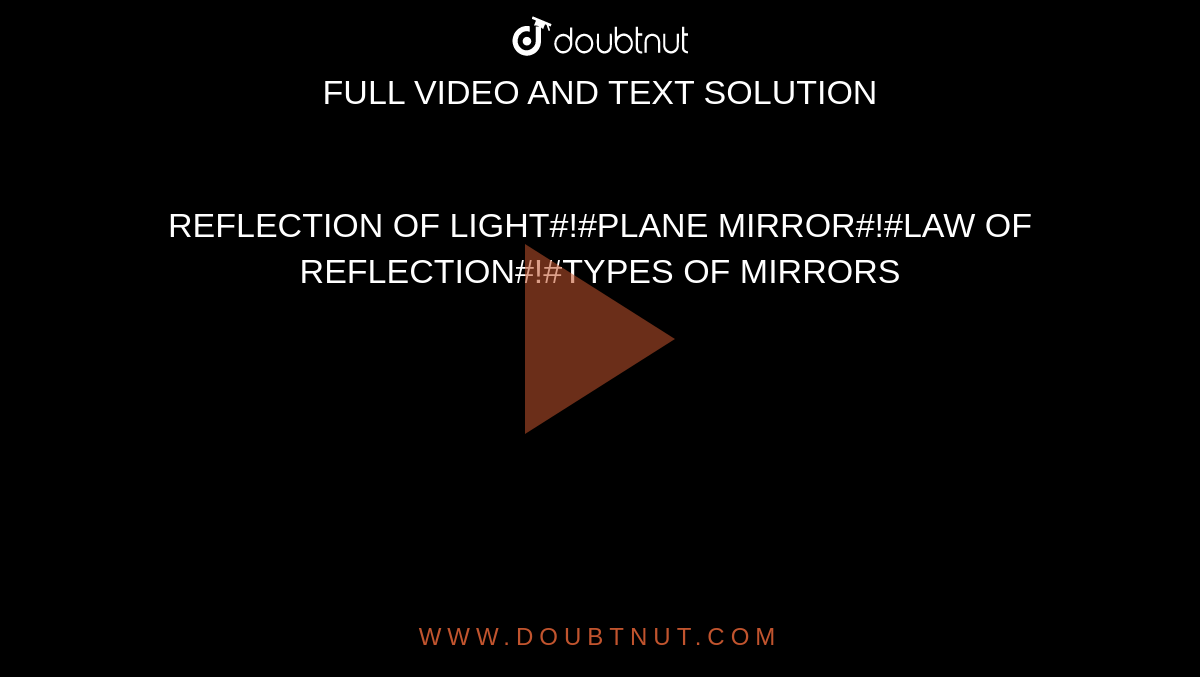 REFLECTION OF LIGHT#!#PLANE MIRROR#!#LAW OF REFLECTION#!#TYPES OF MIRRORS