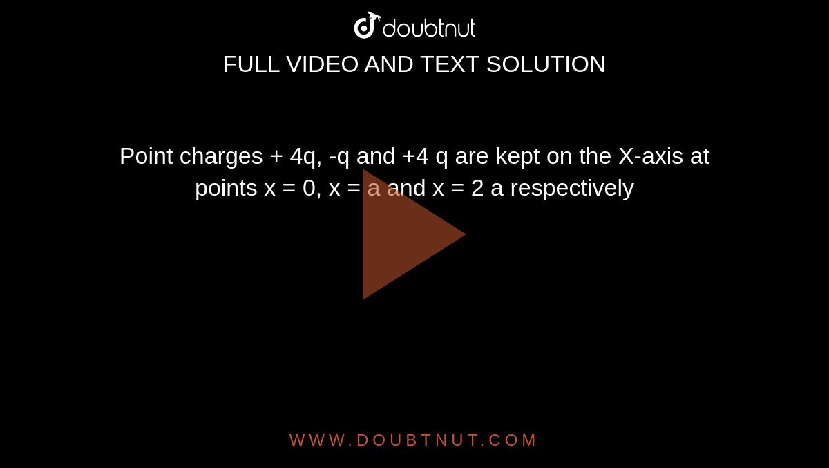 Point charges + 4q, -q and +4 q are kept on the X-axis at points x = 0, x = a and x = 2 a respectively