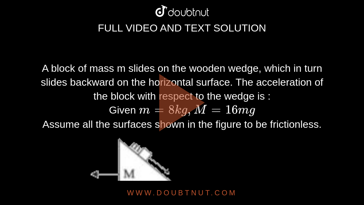 A block of mass m slides on the wooden wedge, which in turn slides