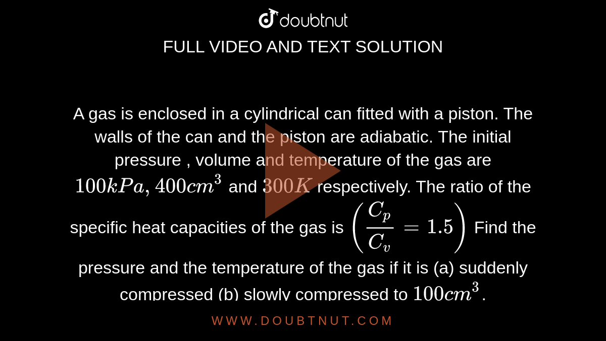 A gas is enclosed in a cylindrical can fitted with a piston. The walls