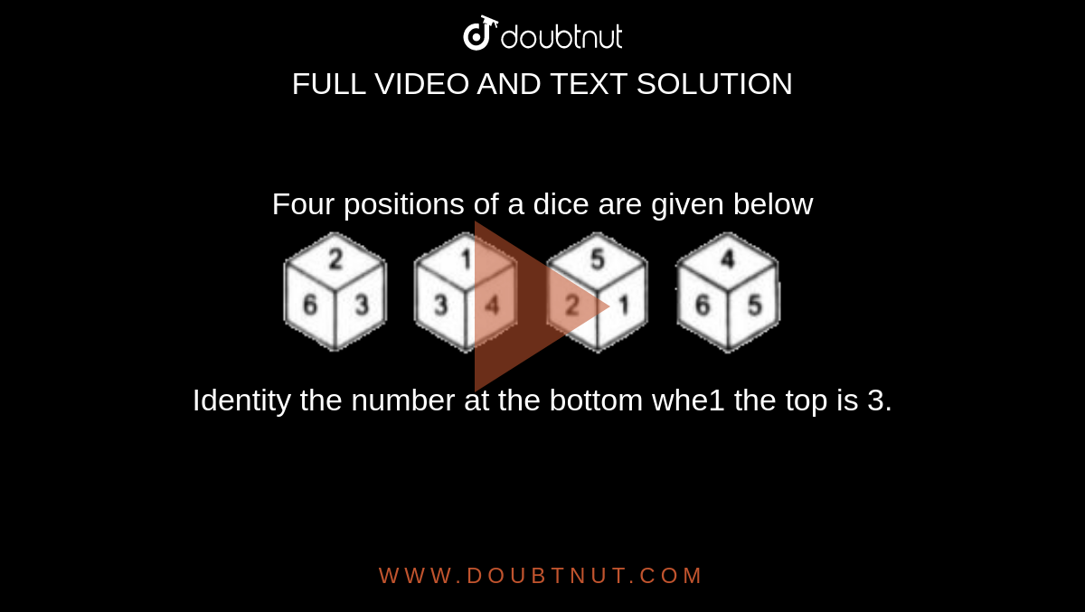Four positions of a dice are given below Identity the number at t