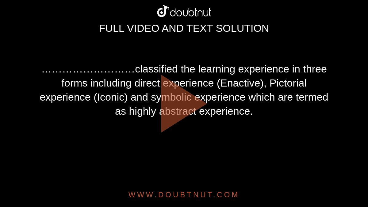 ………………………classified the learning experience in three forms including direct experience (Enactive), Pictorial experience (Iconic) and symbolic experience which are termed as highly abstract experience. 