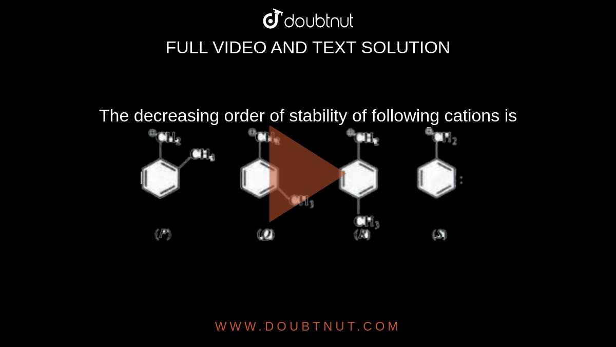 The Decreasing Order Of Stability Of Following Cations Is