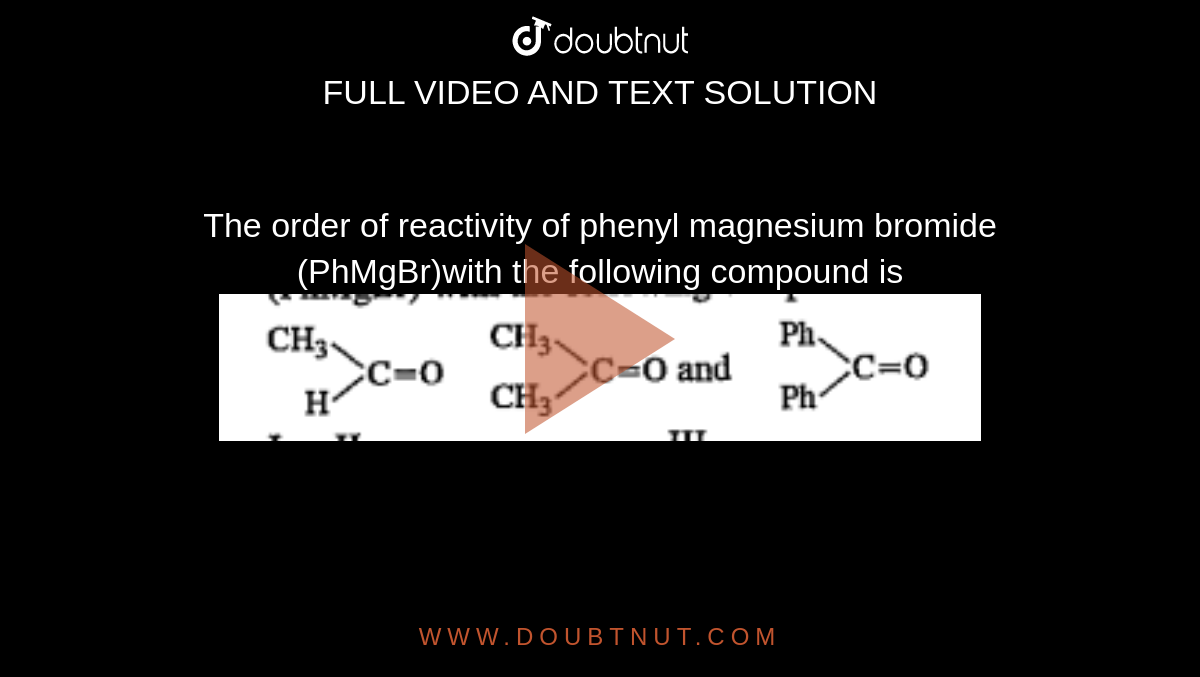The order of reactivity of phenyl magnesium bromide (PhMgBr)with the f